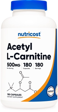Acetyl L-Carnitine 500mg, 180 Capsules - Non-GMO and Gluten Free