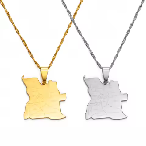 Anniyo With City Name Angola Map Pendant Necklaces Silver Color/Gold Color African Jewelry Angolan C