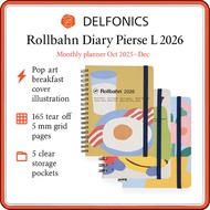 DELFONICS Rollbahn Diary Pierse L 2026 Monthly Planner, Large B6 Spiral Notebook (Oct 2025 – Dec 202