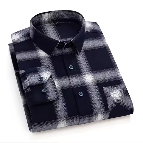 Man Flannel Shirt Man Clothing 100% Cotton Flannel Long Sleeve Plaid Winter Casual Shirt Anti-Wrinkl
