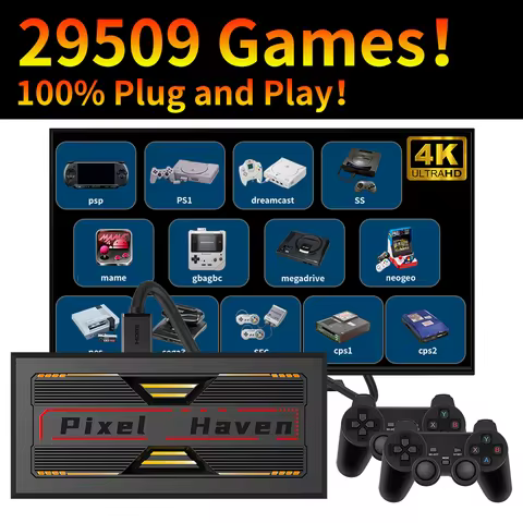 4K HD Retro Game Box Pixel Haven Video Game Console Plug&Play for TV 29000+Games for DC/PS1/PSP/SS/M