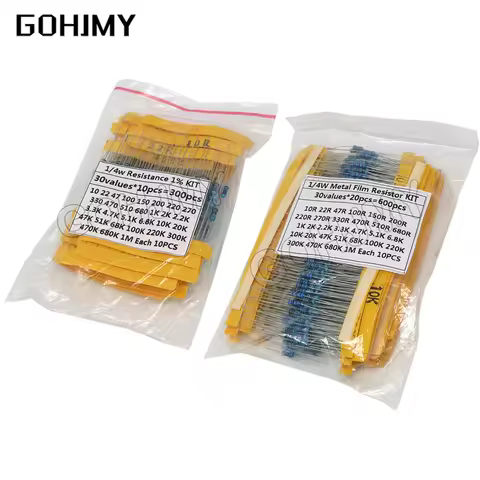 600pcs/set 30 Kinds 1/4W Resistance 1% Metal Film Resistor Pack Assorted Kit 1K 10K 10K 100K 220ohm 