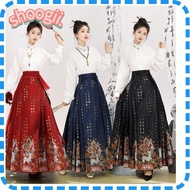SHOOGEL  Chinese Hanfu Skirt, Chinese Tailoring Poetry, Fairy, Deer Pattern Improved Hanfu Skirt, Waist Design Weaving Gold/silver Craft Ming Dynasty Hanfu Skirt Daily Wear