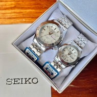 HSR NEW Seiko 5 Silver Automatic Hand Japan Movement Watch Couple with Day &amp; Date (FREE SEIKO BOX)