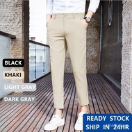 Seluar Panjang Lelaki Cropped Pants Men Business Casual Regular Fit Black Khaki Formal Long Pants 8V