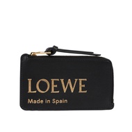 【LOEWE 羅威】金色Logo 燙印小牛皮拉鍊零錢包/卡夾包(黑色)/ 平行輸入