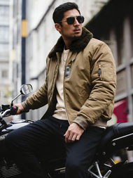 Mens B-15 Bomber Jacket Winter Warm Fur Collar Military Flight Jacket Thick 100% Cotton Motorcycle C