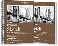 Kalour 9 x 12 inches Sketch Book, 200-Sheets,Pack of 2,(68lb/100gsm), Spiral Bound Sketch Pad,Acid Free Art Sketchbook, Artistic Drawing Painting Writing Paper for Adults Beginners Artists