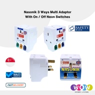 Nasonik 3 Ways Multi Adaptor With On/Off Switches