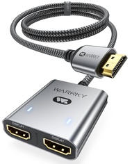 HDMI Splitter 4K, 1x2 HDMI Display Duplicate/Mirror, WARRKY HDMI Splitter 1 in 2 Out [Metal Shell, 3