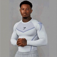 Gymshark Compression Long Sleeve Shirt Quick Dry Breathable Light Blue Mesh Patchwork Sports Baselay