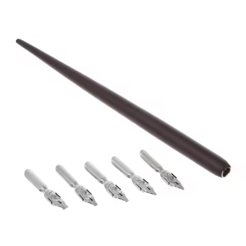 Wood English Calligraphy Pen Copperplate Script Oblique Dip Pen Holder + 5 Nib