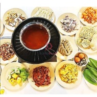 35cm 2 in 1 Cast Iron Korean Steamboat Grill Pan Gas BBQ Grill Plate Steamboat Combo