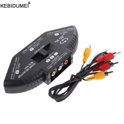3-Way Audio Video AV RCA Black Switch Selector Box Splitter Switch W/ RCA Cable For TV X-box DVD Pla