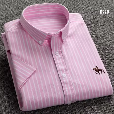 Summer Short Sleeve Shirts for Men Plus Size Clothing 3xl 4xl 5xl 6xl Cotton Oxford Solid Color Stri