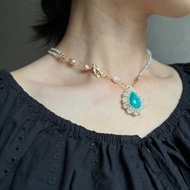 天河石 公主風 玻璃米珠x天然石 串珠吊墜 配寶石鏈