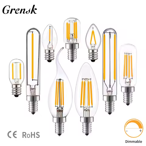 Grensk T20 Tubular LED Filament Bulbs 1W 2W E12 E14 110V 220V 2200K Warm White 2700K Dimmable Chande
