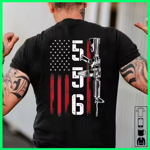 American Flag AR-15 Rifle 556 Gun Owner Gift T-Shirt 100% Cotton O-Neck Summer Short Sleeve Casual M