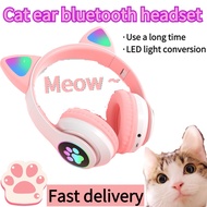 PINK Cute Cat Ear Headphone with Mic Cute Headset with Mic Wireless Stereo HD Sound Bluetooth Headse