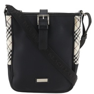 BURBERRY BLACK LABEL Nova 格紋單肩包，尼龍材質，黑色，斜挎/單肩包，A5 尺寸，磁扣，男士款 [二手]