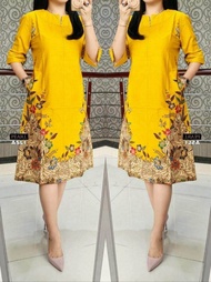 Dres batik wanita lengan 3/4 premium Dres batik wanita modern Dres batik wanita kuning dres batik wa