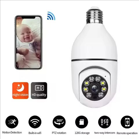 E27 Bulb Wifi Camera Human Tracking Color Night Vision 360 ° Rotation Intercom 2MP Camera Yi Lot APP