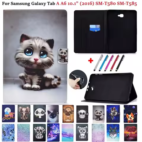 Coque For Samsung Tab A 6 10.1 Case 2016 SM-T580 PU Leather Stand Cover For Samsung Galaxy Tab A A6 