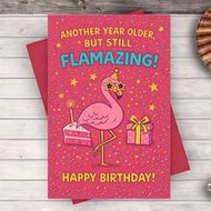 1PC Vibrant Pink Flamingo Birthday Card Funny Humorous Glossy Finish Greeting Card For Adult Friend 