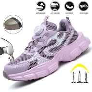 Women's Summer Mesh Steel Toe Safety Shoes Lightweight Anti-Puncture Pink Sports Boots for Outdoor W