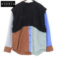 nagonstans เสื้อถักผสมเสื้อเชิ้ตแบบสวมหัว สำหรับผู้หญิง สีดำ x หลากสี ไซส์ M 470HA480-0630 24AW M【สิ