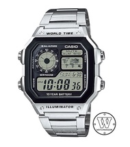 [Watchwagon] Casio " Royale " AE-1200WHD-1A Stainless Steel Bracelet World Time World Map 10 Years B