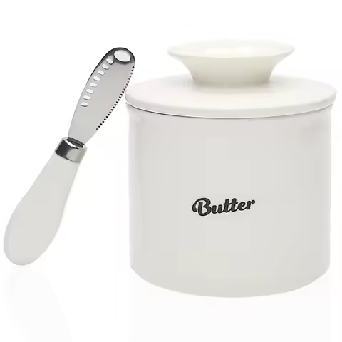 French Butter Crock For Counter With Butter Knife On Demand Spreadable Butter Ceramic Bell Style But