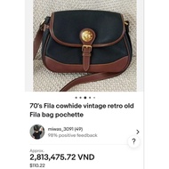 Unique Fila brand crossbody bag for men and women, vintage genuine leather mixed with Japanese canva
