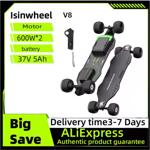 Isinwheel V8 Adult Electric Skateboard 37V 5Ah Battery 600W*2 Dual Motor f-road wheels E-skateboard