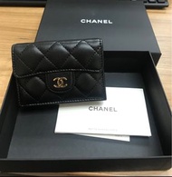 全新Chanel 黑色羊皮經典款銀包