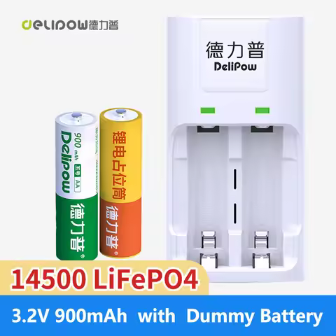 100% New Original Delipow 14500 battery 3.2v 900mah 14500 LiFePO4 Rechargeable Battery with Dummy Ba