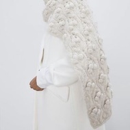 正品 ZARA textured weave scarf 麻花毛球針織圍巾［米白］