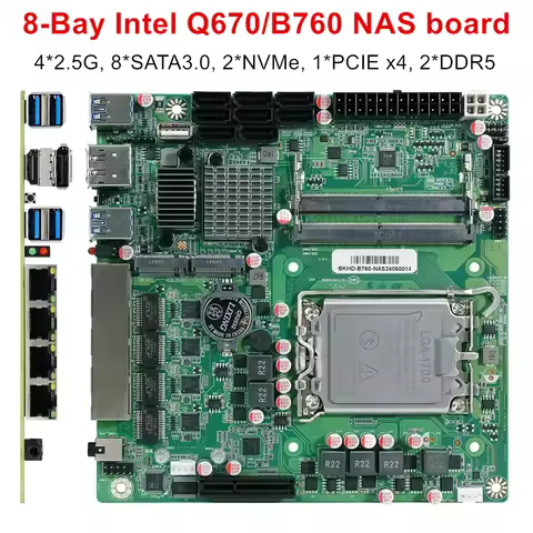 Topton Q670 B760 8-Bay NAS Motherboard Intel 12-14th LGA1700 8*SATA 2*NVMe 4*2.5G 1*PCIEX4 2*DDR5 Fi