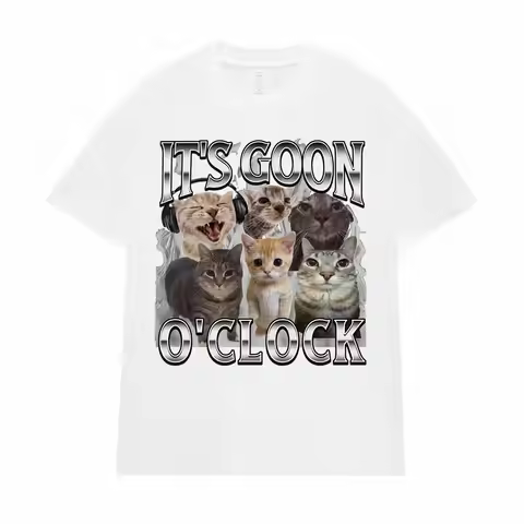 Cute cat emoji print "Goon O'Clock" casual T-shirt for men and women summer fashion men's T-shirt 10