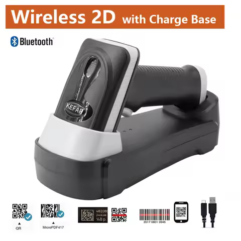 KEFAR Wireless 2D Barcode Scanner 32 Bit Handheld CMOS BarCode Reader with Easy Charging 2.4G Cordle