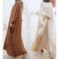 Kaftan Abaya Jubah Italian Crinkle Navy Blue / Emerald Green FITS S-M IRONLESS