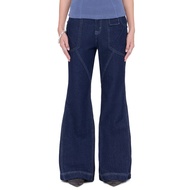 Women's long flared Denim Jeans - BEUTER WMNS Navy Wide Flare Raw Denim Jeans