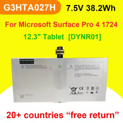 G3HTA027H DYNR01 Laptop Battery For Microsoft Surface Pro 4 1724 12.3" Tablet 7.5V 38.2WH/5087mAh Hi