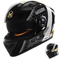 Others - BAYLOVE 全覆蓋可調摩托頭盔，帶防霧HD鏡片的摩托車頭盔，可拆卸PU圍巾，透氣舒適，耐用外殼，適合成人頭部54-61公分 (黑金)