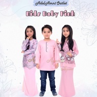 Tema Baby Pink Kurta Baju Melayu Kurung Budak Kids Plain Lace Kenduri Raya (Size XS-2XL)