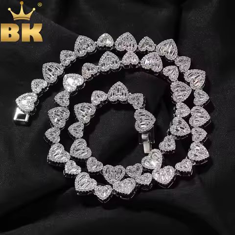 THE BLING KING 2sizes Baguettecz Heart Necklace Paved Out Cubic Zirconia Bracelet Luxury Jewelry Eng
