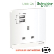 Schneider AvatarOn 2xUSB Charger + Switched socket, 3P, 13A, White