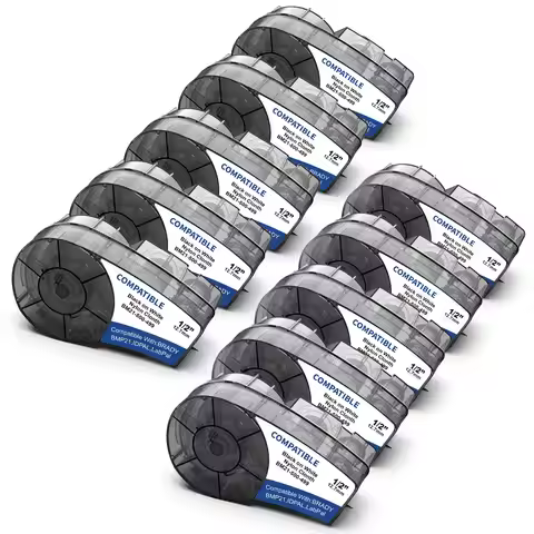 1-10PK Nylon Cloth Label Cartridge Compatible Brady M21-500-499 12.7mm White Tape1/2' for BMP21-LAB/