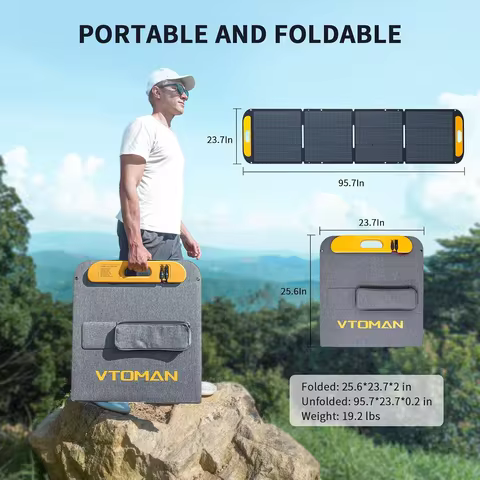 VTOMAN VS200 200W Portable Solar Panel, 19V Foldable Solar Charger for Power Stations, 23% High Effi