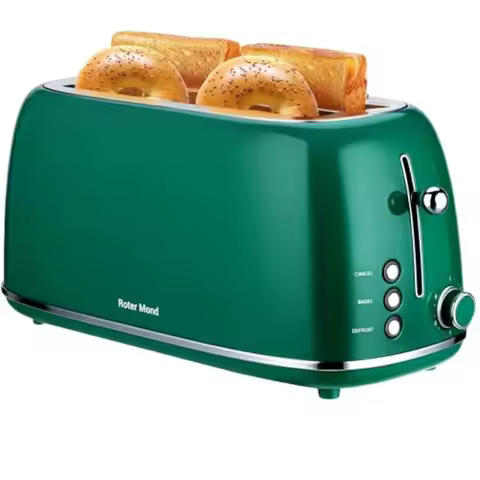 4-Slice Retro Stainless Steel Toaster with Bagel Cancel Defrost Function and 6 Shade Settings Extra 